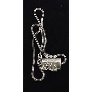 Silver India tribal amulet prayer box round dangles half circle pendant necklace
